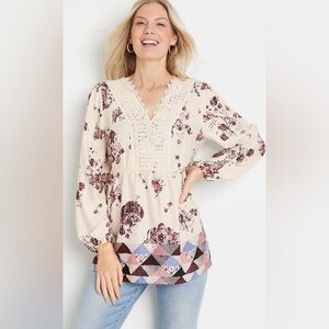 Maurices|Cottagecore floral crotchet lace blouse with patchwork style hem •••1X